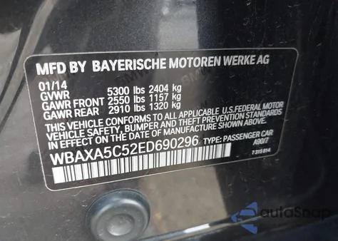 2014 BMW 535D from USA, damaged, VIN WBAXA5C52ED690296